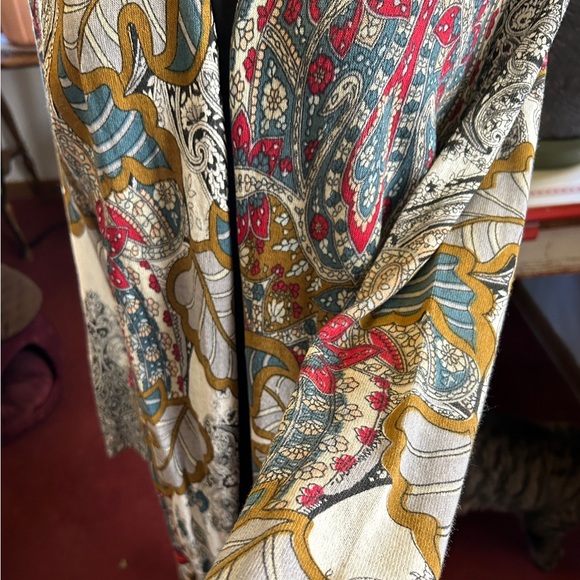 Chico’s Paisley Off White Cotton Acrylic Open MIDI Cardigan size 2 - Picture 6 of 10